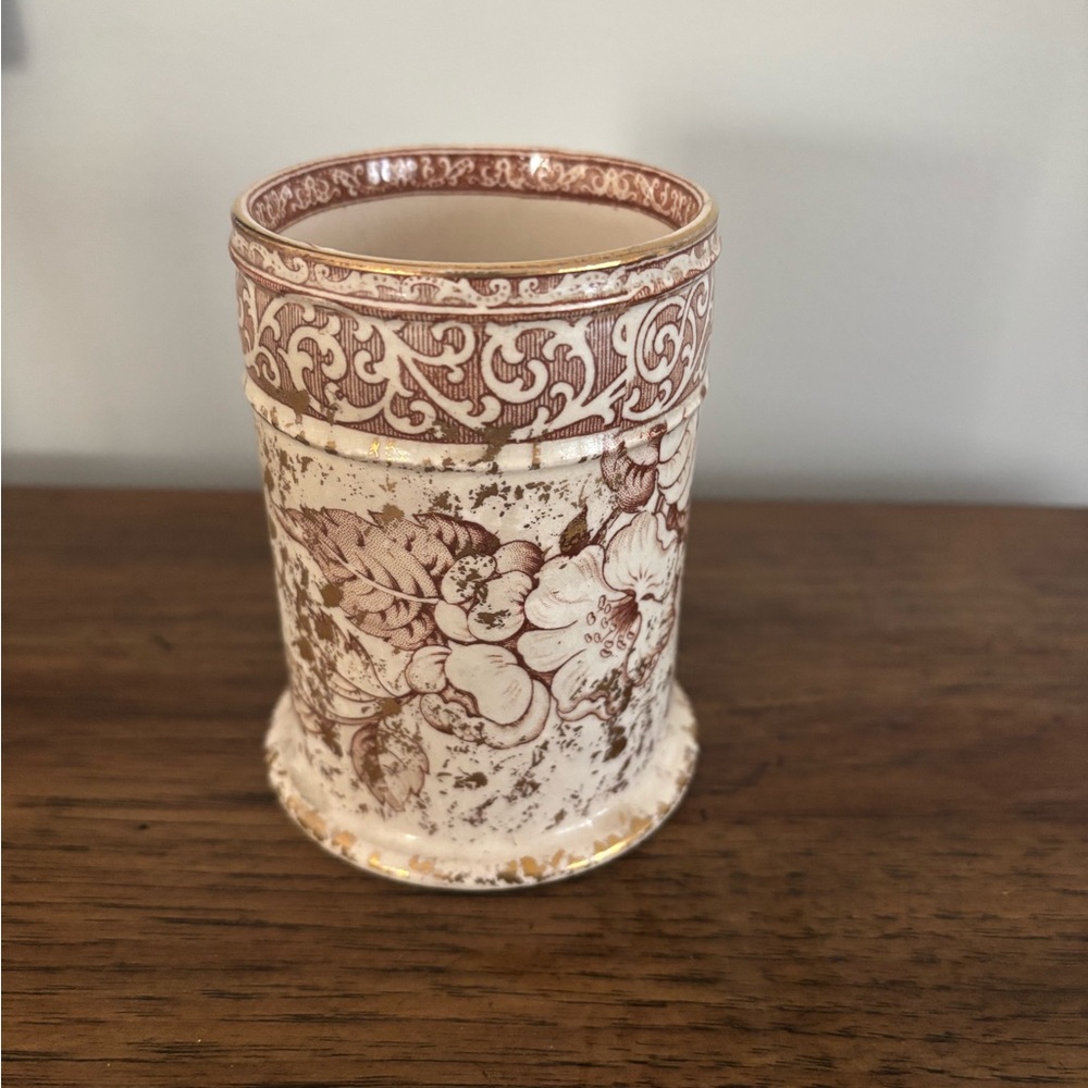 Vtg Doulton Burslem Brown Gold Floral Pattern Cup Vase 4”